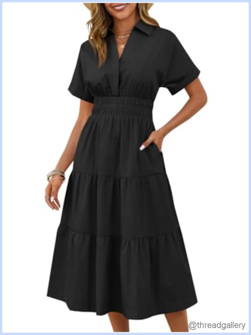 Women's Summer Maxi Dress V Neck Short Sleeve Work